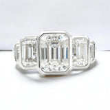 Moissanite Ring with Emerald Cut Crafted in 10K/14K/18K Gold Geometric Layered Band Vintage Wedding Ring Anniversary Gift for