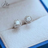 Sunflower Round Moissanite Halo Stud Earrings Women Only Gifts For Festivals And Anniversaries