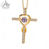 Moissanite Necklace 1CT 6.5mm Heart-Cross Pendant 925 Sterling Silver Women Wedding/Anniversary Special Gift Fine Jewelry Charms
