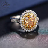 Oval Cut Champagne Moissanite 2CT Adjustable Double Halo Half Eternity Adjustble Ring