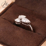Total 2CT Moissanite Custom Ring Three-Pear Cut D/VVS1 Clarity S925 Silver Sparkling Exquisite Engagement Christmas Gift