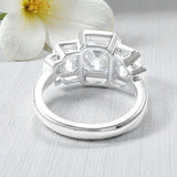 Moissanite Ring with Emerald Cut Crafted in 10K/14K/18K Gold Geometric Layered Band Vintage Wedding Ring Anniversary Gift for