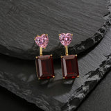 Lab Grown Gemstone Earrings Spark Emerald Cut 925 Sterling Silver Ruby/Emerald/Moissanite 2 Ways Wear for Women Hypoallergenic Versatile Daily Wear