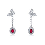 4X6mm Lab Grown Gemstone Earrings Ruby Sapphire Colombia S925 Butterfly Long Earring for Women Fashionable Christmas Party Daily