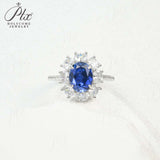 Flower Ring with 1.7-2.5CT Oval Lab Grown Ruby Sapphire Colombian Padparadscha 925 Silver Women Engagement Christmas Party Gift