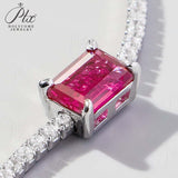 White Gold Emerald Cut Bracelet with Lab Grown Emerald Ruby Sapphire Cultured Gemstone Tennis Bracelet Fine Jewelry Gift