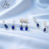 Lab Grown Gemstone Earrings 3.4-5.9CT Pear Ruby Sapphire Colombia Side Moisanite S925 Ear Studs Women Christmas Party Gift