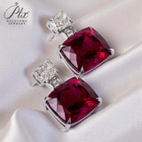 Lab-Grown Gemstone Earrings with D Color Moissanite 925 Silver Chubby Rectangular Anniversary Gift Hypoallergenic