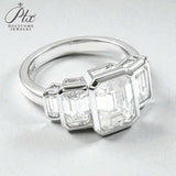 Moissanite Ring with Emerald Cut Crafted in 10K/14K/18K Gold Geometric Layered Band Vintage Wedding Ring Anniversary Gift for