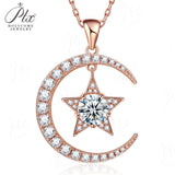 925 Sterling Silver Gold-Plated Moon and Star Pendant Necklace Set with D/VVS1 Grade Moissanite Suitable As A Gift