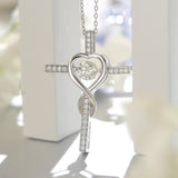 Moissanite Necklace 1CT 6.5mm Heart-Cross Pendant 925 Sterling Silver Women Wedding/Anniversary Special Gift Fine Jewelry Charms