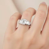 Moissanite Ring with Emerald Cut Crafted in 10K/14K/18K Gold Geometric Layered Band Vintage Wedding Ring Anniversary Gift for