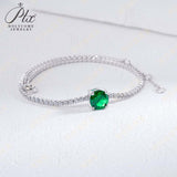 Lab-Grown Gemstone Bracelet Round Ruby Colombian Paraiba Four-Prong 925 Sterling Silver CZ Accents Christmas Gift NoFade Quality