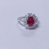 Flower Ring with 1.7-2.5CT Oval Lab Grown Ruby Sapphire Colombian Padparadscha 925 Silver Women Engagement Christmas Party Gift