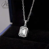 Emerald Cut 1/2CT 925 Sterling Silver Halo Moissanite Pendant Necklace Women Only Gifts For Festivals And Anniversaries