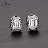Emerald Cut Moissanite Halo Stud Earrings Women Only Gifts For Festivals And Anniversaries