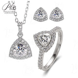 Trillion Cut Halo Triangle Moissanite Jewelry Set Women Only Gifts For Festivals And Anniversaries