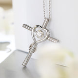 Moissanite Necklace 1CT 6.5mm Heart-Cross Pendant 925 Sterling Silver Women Wedding/Anniversary Special Gift Fine Jewelry Charms