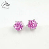 Round Colored Gemstones Earrings with Ruby Sapphire Colombia Padparadscha Paraiba S925 Four-claw Six-claw Design Fishion Gift