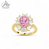 Flower Ring with 1.7-2.5CT Oval Lab Grown Ruby Sapphire Colombian Padparadscha 925 Silver Women Engagement Christmas Party Gift