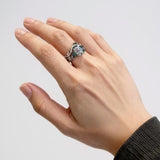 Custom Ring with Oval Moissanite Accented by Green Marquise  Exclusively Designed for Women Suitable as a Commemorative Gift