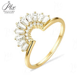 Sector Finger Ring with D Color Tifang-shaped Moissanite 10k 14k 18K Gold Plated 925 Silver for Daily Party Fine Jewely Gift
