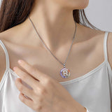 Zircon 925 Sterling Silver Rainbow Coloured Alphabet Necklace Commuting Daily Wear
