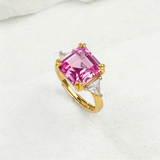 Ring with 4-6.9CT Asscher Cut Lab Grown Ruby Sapphire Colombian Padparadscha 925 Silver for Christmas Exquisite Gift Fancy