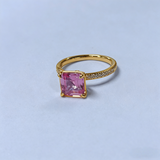 Lab Grown Gemstone Ring with Asscher Cut Ruby Sapphire Zambian Padparadscha 925 Silver As Anniversary Gift Christmas Party