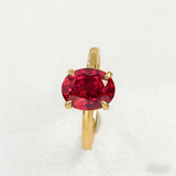 Egg-shaped Ring with Lab Grown Ruby Sapphire Zambian Padparadscha 925 Silver Circle for Engagement Christmas Party Fine Jewely