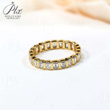 Moissanite Ring Full Eternity Engagement Ring Emerald Cut 18K 14K Gold Silver Band Wedding Band jewelry for Women Bezel Set