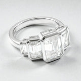 Moissanite Ring with Emerald Cut Crafted in 10K/14K/18K Gold Geometric Layered Band Vintage Wedding Ring Anniversary Gift for