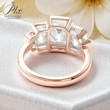 Moissanite Ring with Emerald Cut Crafted in 10K/14K/18K Gold Geometric Layered Band Vintage Wedding Ring Anniversary Gift for