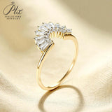 Sector Finger Ring with D Color Tifang-shaped Moissanite 10k 14k 18K Gold Plated 925 Silver for Daily Party Fine Jewely Gift