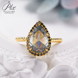 Engagement Ring Salt and Pepper Moissanite Diamond Pear Cut 925 Sterling Silver Plated with 18k Gold Wedding Jewelry Vintage