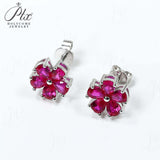 Flower-Shaped Earring Jewelry with Moissanite/Sapphire/Ruby 925 Sterling Silver Plated Screwback Earrings for Women