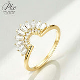 Sector Finger Ring with D Color Tifang-shaped Moissanite 10k 14k 18K Gold Plated 925 Silver for Daily Party Fine Jewely Gift