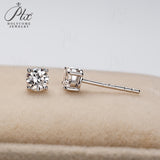 Cultivated Diamond Stud Earrings Round D Color VVS1 925 Sterling Silver Hypoallergenic Non Tarnish Minimal Commute Earring