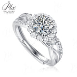 Floral Round Moissanite Twisted Double Band Adjustable Ring Women Only Gifts For Festivals And Anniversaries