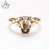 Engagement Ring Salt and Pepper Moissanite Diamond Pear Cut 925 Sterling Silver Plated with 18k Gold Wedding Jewelry Vintage