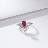Crown Ring 5X8mm Pear Lab Grown Ruby Sapphire Zambian Padparadscha 925 Silver Ring for Women Man Engagement Christmas Party Gift