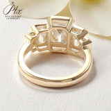Moissanite Ring with Emerald Cut Crafted in 10K/14K/18K Gold Geometric Layered Band Vintage Wedding Ring Anniversary Gift for