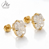 Trendy Moissanite/CZ Stud Earrings 925 Sterling Silver Crushed Ice Cut Cushion 8x10mm for Ladies Lightweight & Comfortable