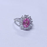 Flower Ring with 1.7-2.5CT Oval Lab Grown Ruby Sapphire Colombian Padparadscha 925 Silver Women Engagement Christmas Party Gift
