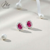 Lab Grown Gemstone Earring 1.7-2CT Oval Ruby Sapphire Colombia With Moissanite S925 Hypoallergenic Earring for Women Girls Gift