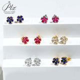 Flower-Shaped Earring Jewelry with Moissanite/Sapphire/Ruby 925 Sterling Silver Plated Screwback Earrings for Women
