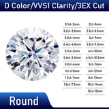 0.1ct-13ct Moissanite Stone Round Shape D Color 8Hearts&8Arrows Cut VVS1 Clarity DIY Jewelry Main Materials with GRA Certificate
