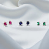 Lab Grown Gemstone Earring 1.7-2CT Oval Ruby Sapphire Colombia With Moissanite S925 Hypoallergenic Earring for Women Girls Gift