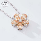 925 Sterling Silver 3EX Cut Pear Moissanite D Color Champagne VVS1 Five-petal Collarbone Necklace– Perfect for Daily Wear