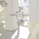 Moissanite Necklace 1CT 6.5mm Heart-Cross Pendant 925 Sterling Silver Women Wedding/Anniversary Special Gift Fine Jewelry Charms